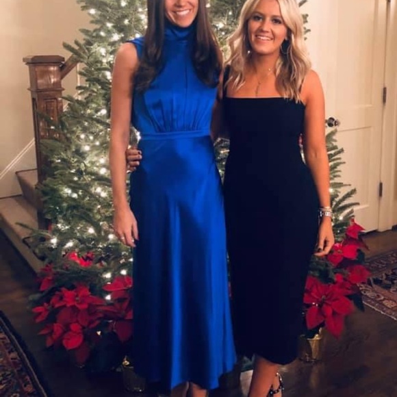 SALONI Silk blue midi dress open back - Picture 4 of 4